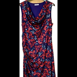 Blue and red floral sleeveless bodycon dress Size 2X EUC